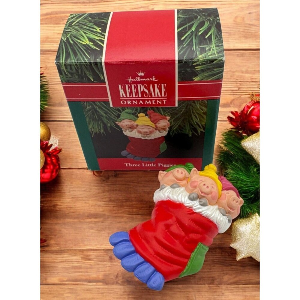 Hallmark Keepsake Three Little Piggies Christmas Ornament 1990 Pigs in Stocking